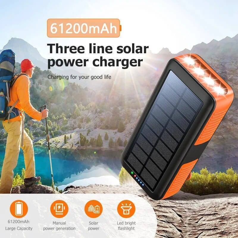 Batterie externe 61200mAh solaire avec manivelle et deux ports USB