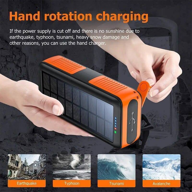 Batterie externe 61200mAh solaire avec manivelle et deux ports USB