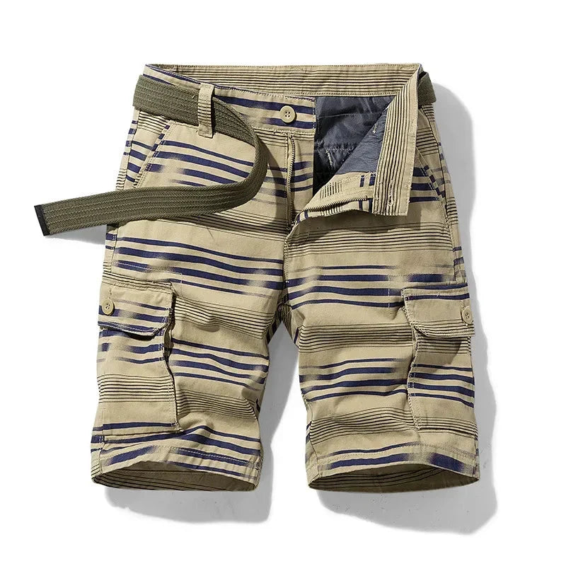 Bermuda cargo homme léger rayé à poches multiples