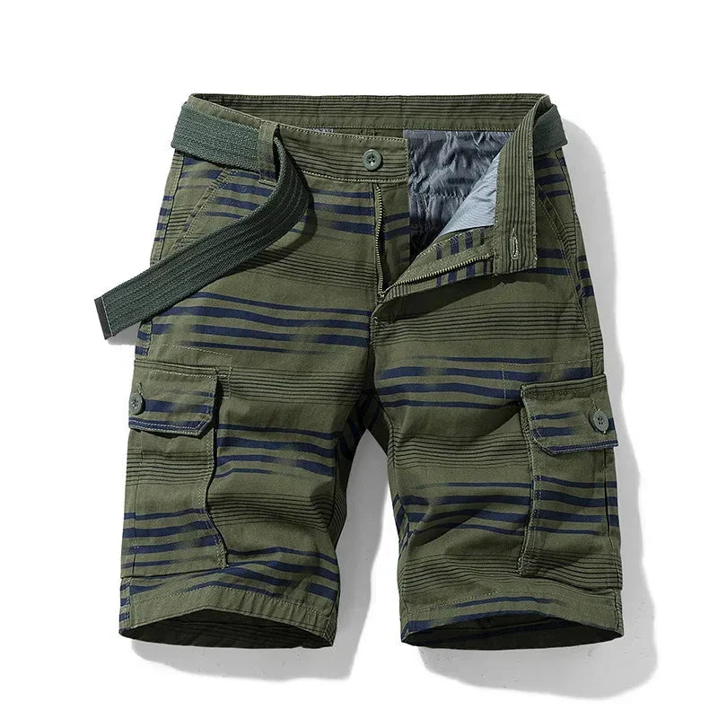 Bermuda cargo homme léger rayé à poches multiples