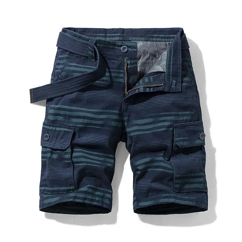 Bermuda cargo homme léger rayé à poches multiples