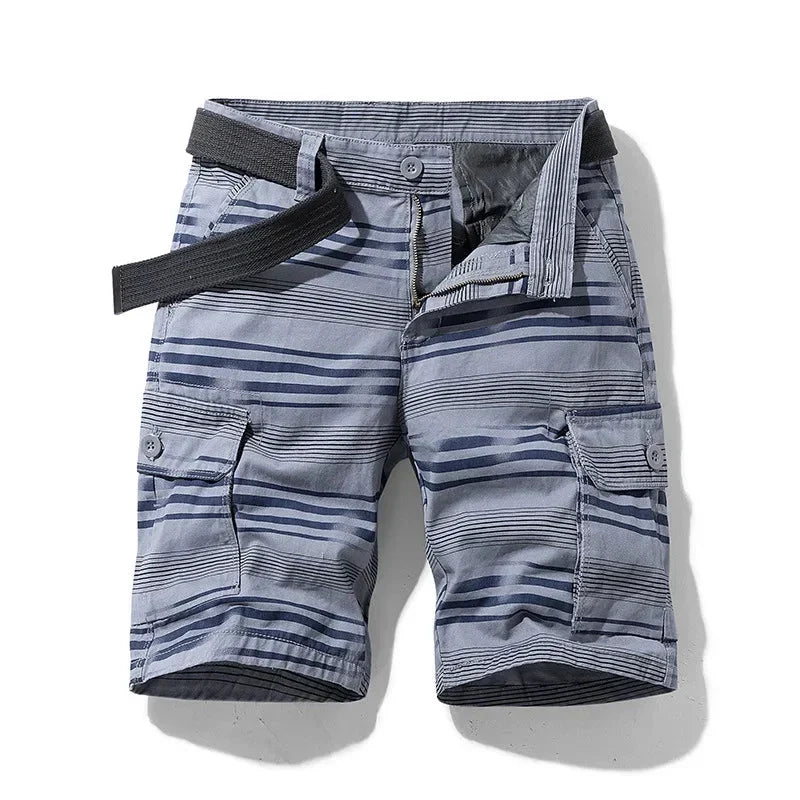 Bermuda cargo homme léger rayé à poches multiples