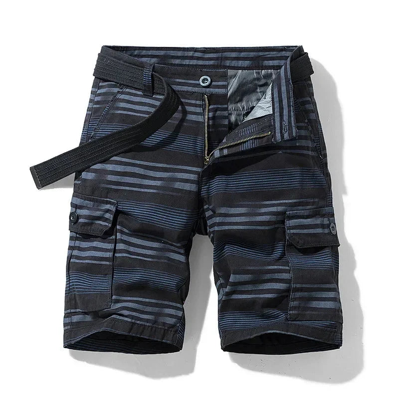 Bermuda cargo homme léger rayé à poches multiples