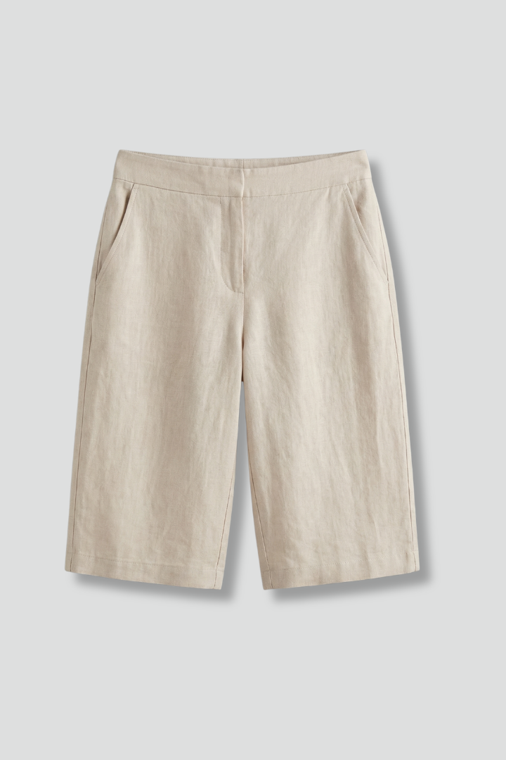 Bermuda casual femme longueur genou taille ajustable et poches, tissu léger et confortable