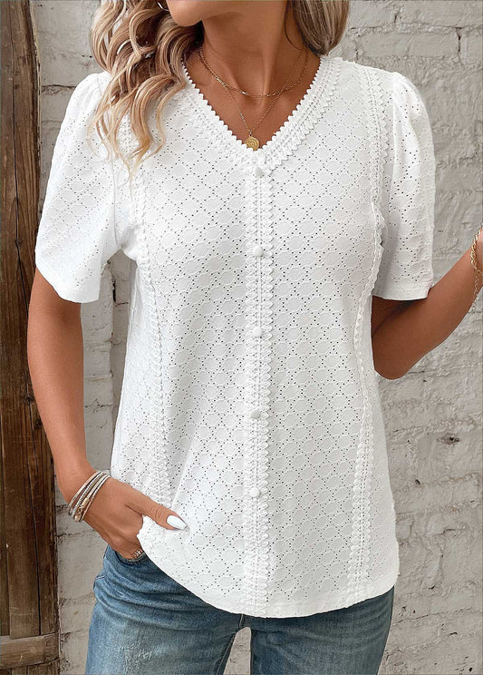 Blouse à manches courtes et boutons pour femme