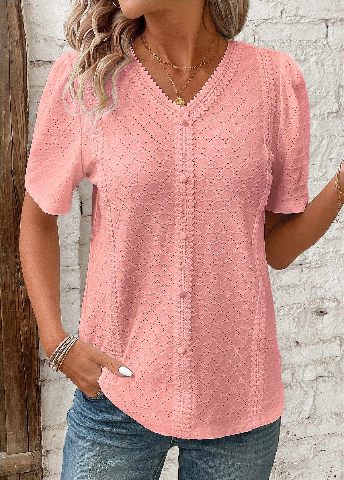 Blouse à manches courtes et boutons pour femme