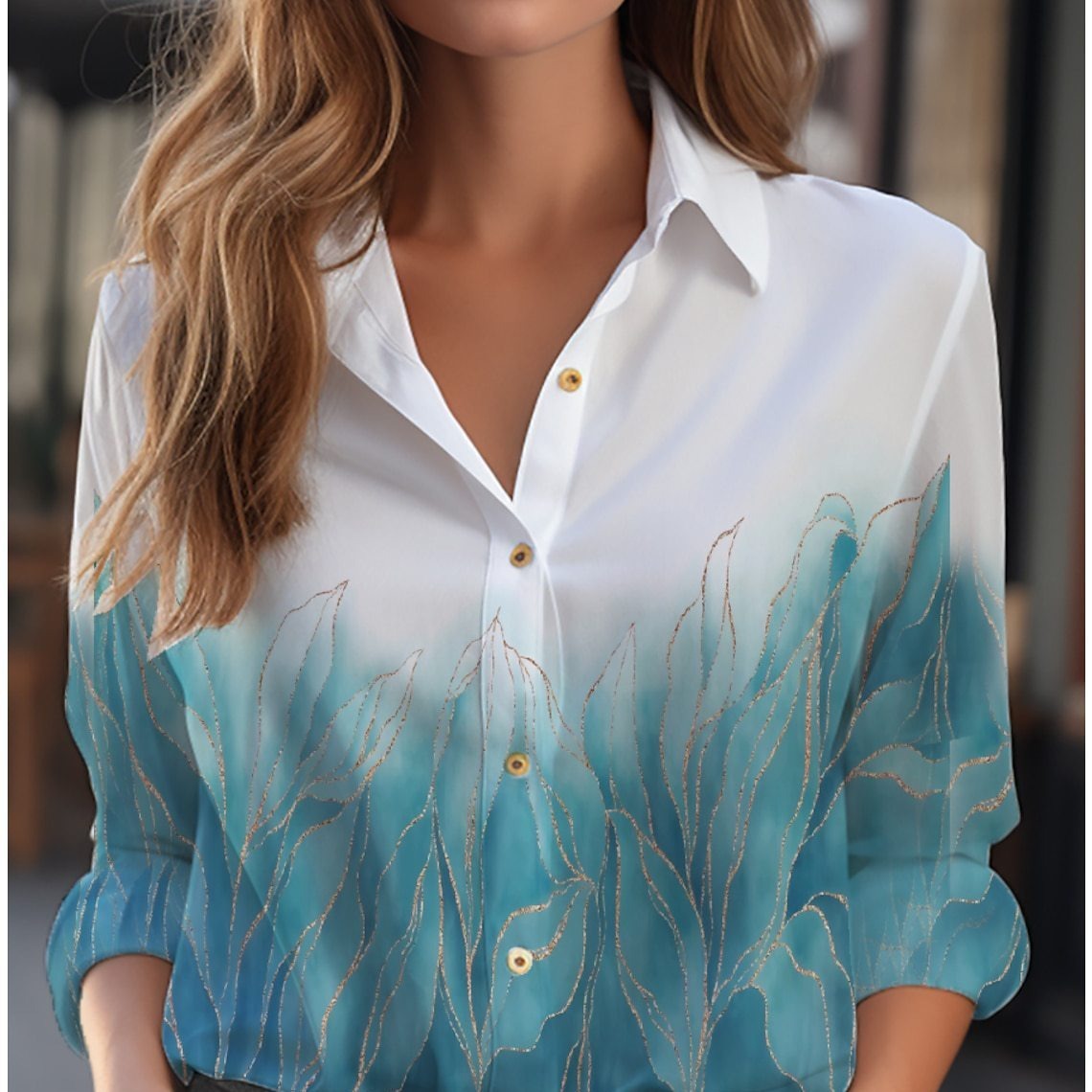 Blouse ample à motif floral, manches longues et fermeture boutonnée