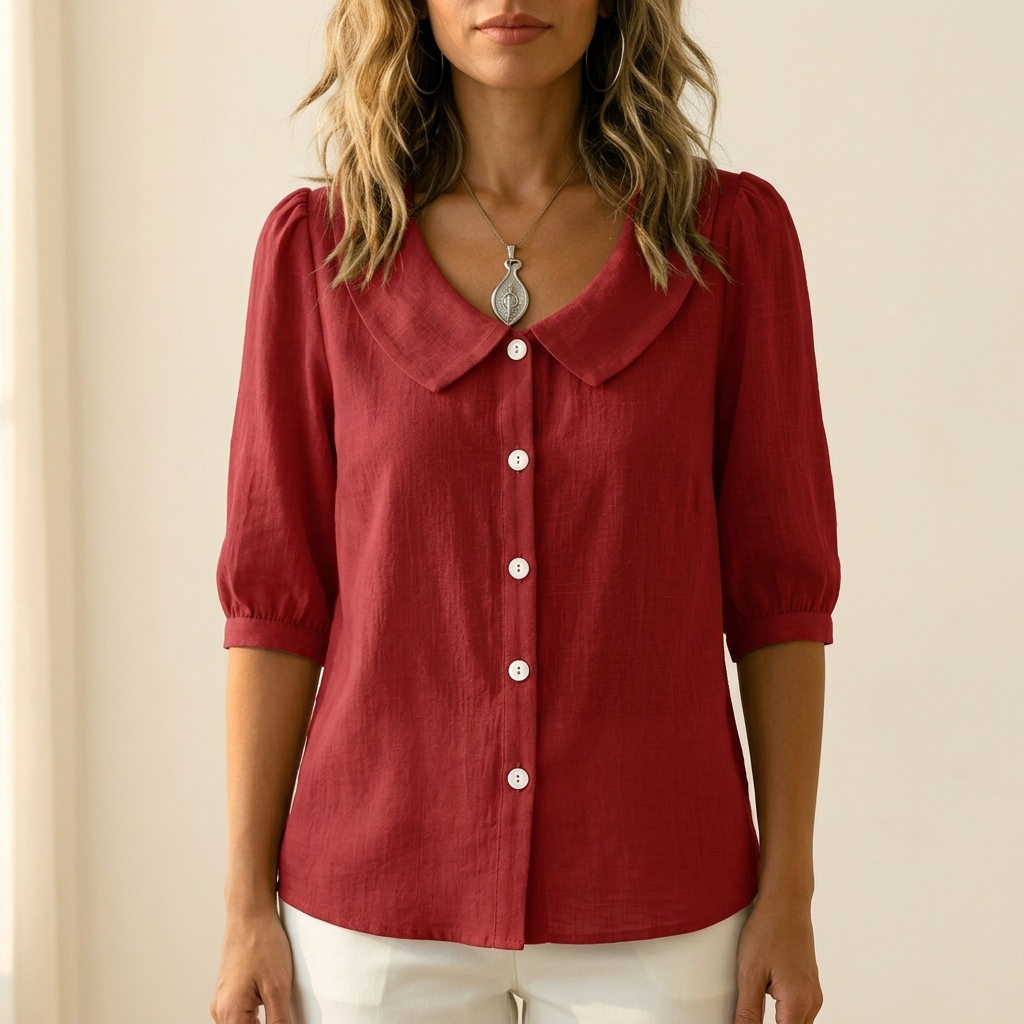 Blouse boutonnée rétro à col Claudine