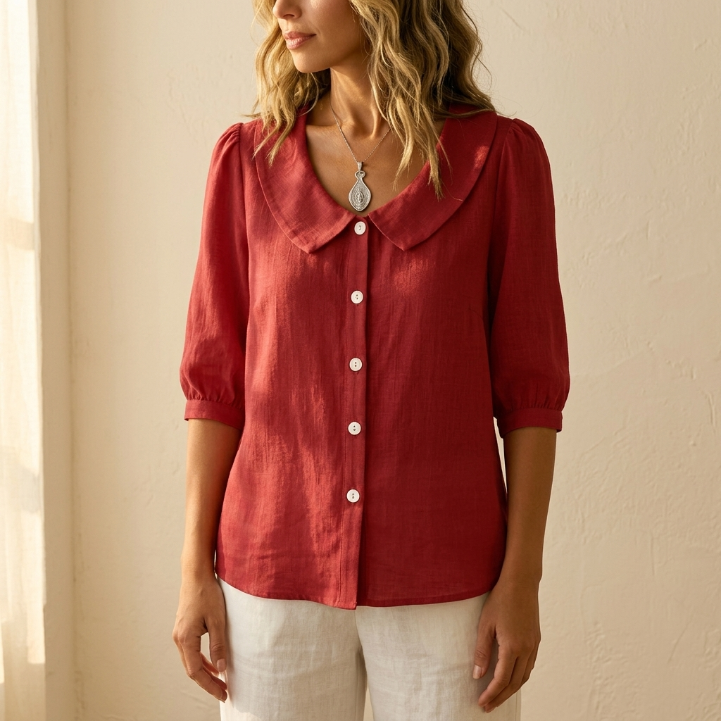 Blouse boutonnée rétro à col Claudine