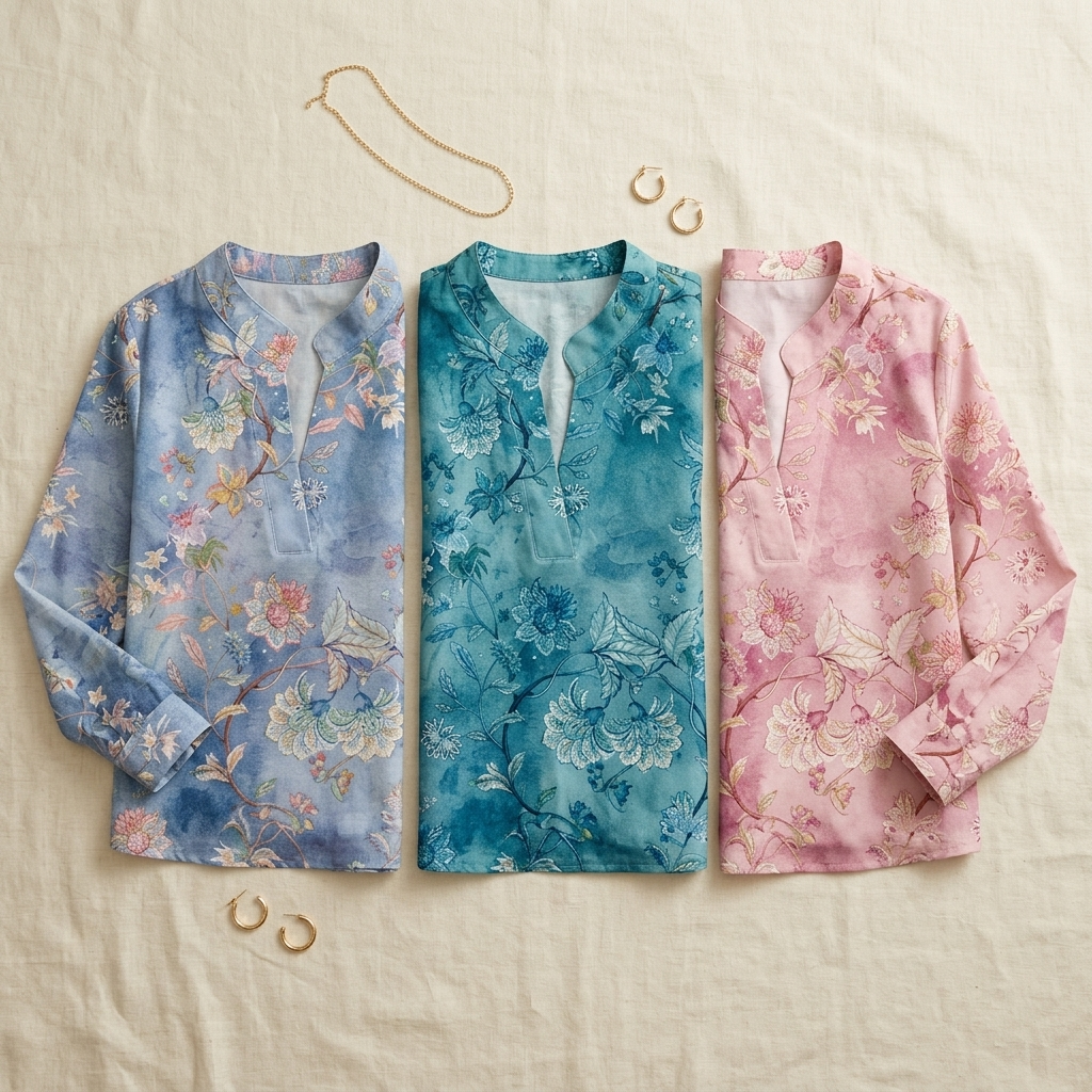 Blouse col V motif floral aquarelle