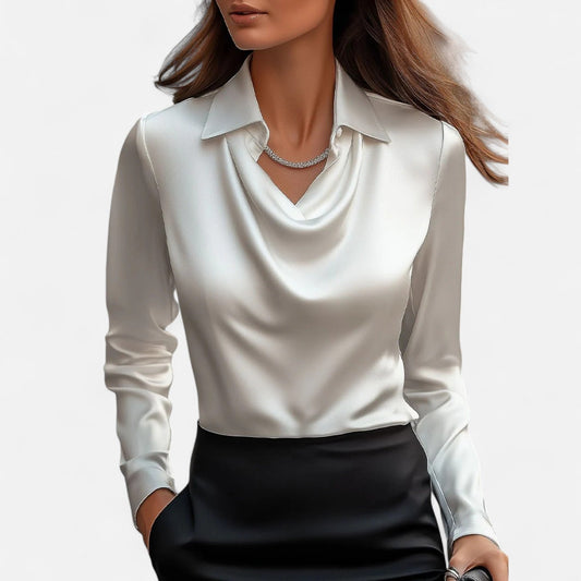 Blouse en satin pour femme avec col drapé – Élégance raffinée, style intemporel