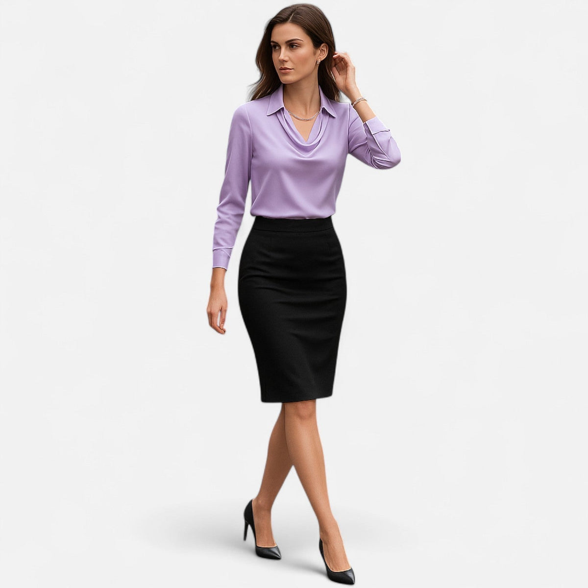 Blouse en satin pour femme avec col drapé – Élégance raffinée, style intemporel