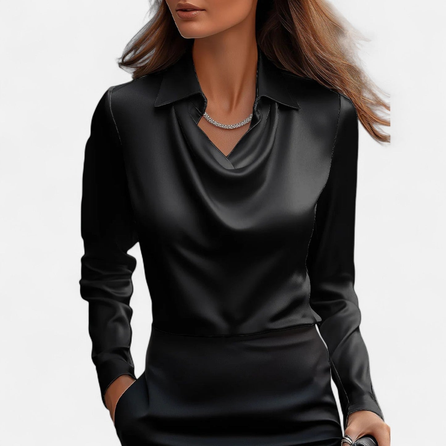 Blouse en satin pour femme avec col drapé – Élégance raffinée, style intemporel