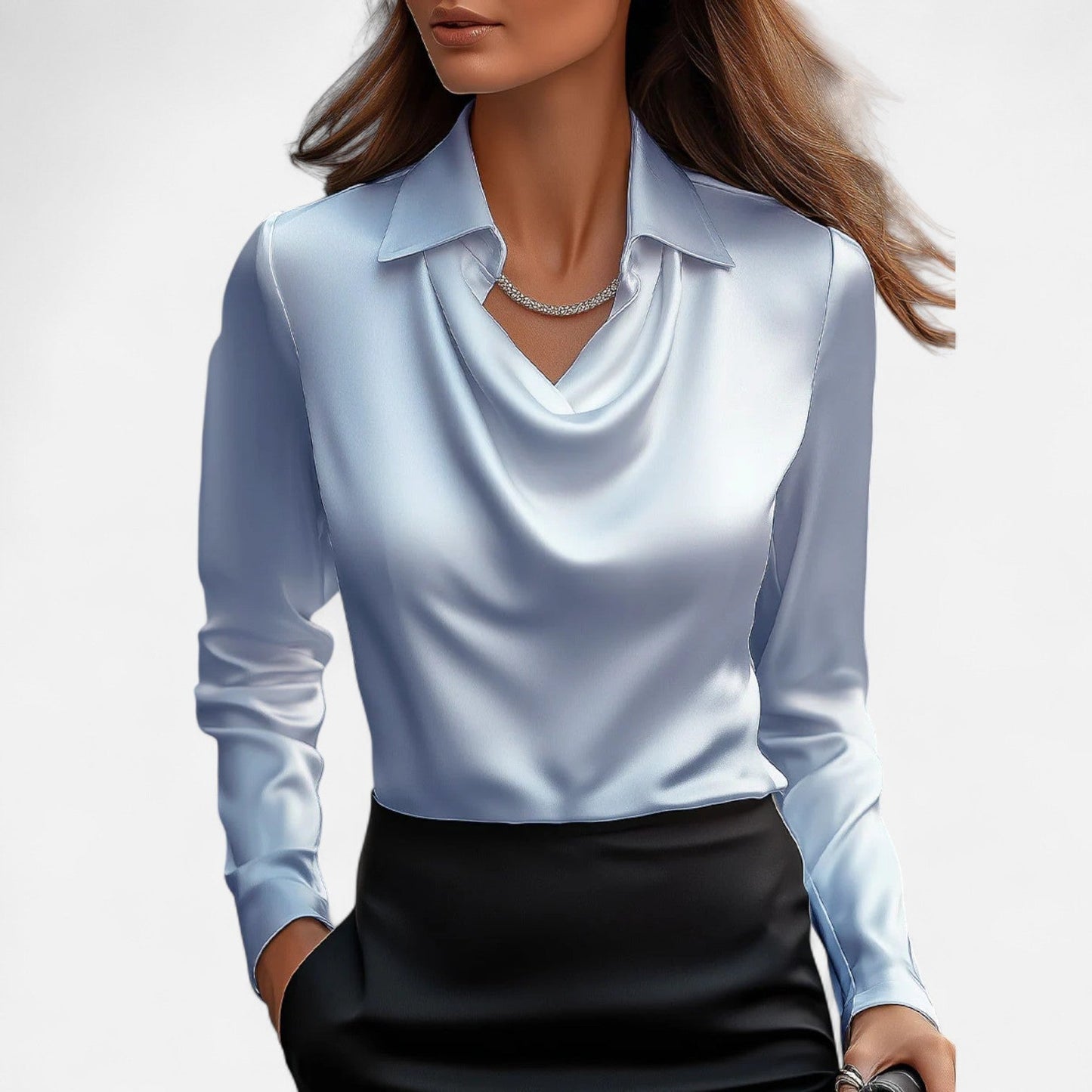 Blouse en satin pour femme avec col drapé – Élégance raffinée, style intemporel