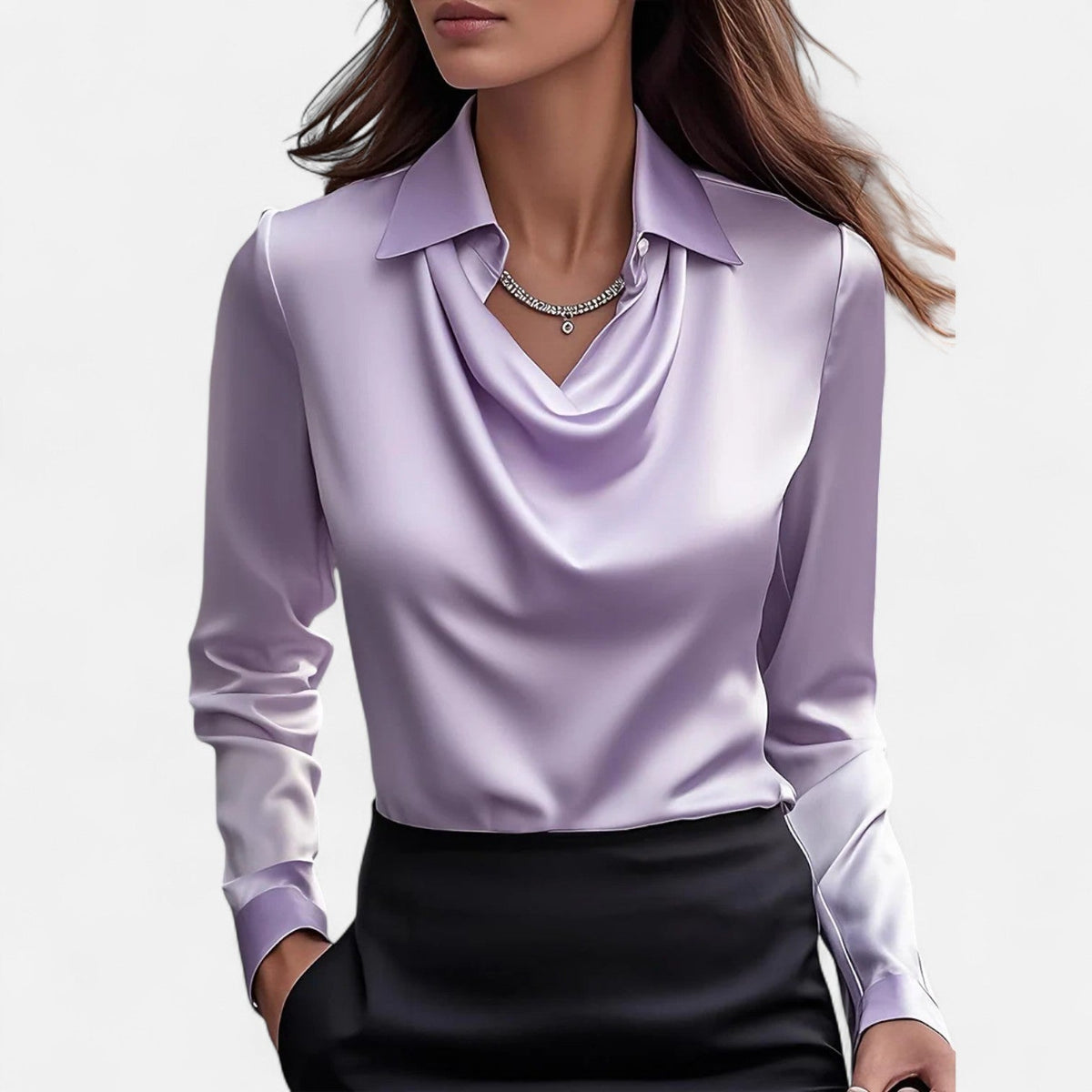 Blouse en satin pour femme avec col drapé – Élégance raffinée, style intemporel