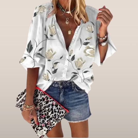 Blouse femme à imprimé floral – Manches longues et fermeture boutonnée