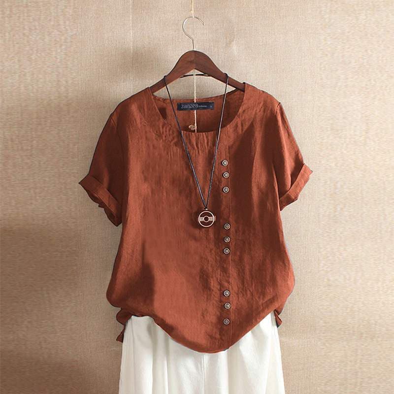Blouse femme à manches courtes et boutonnage
