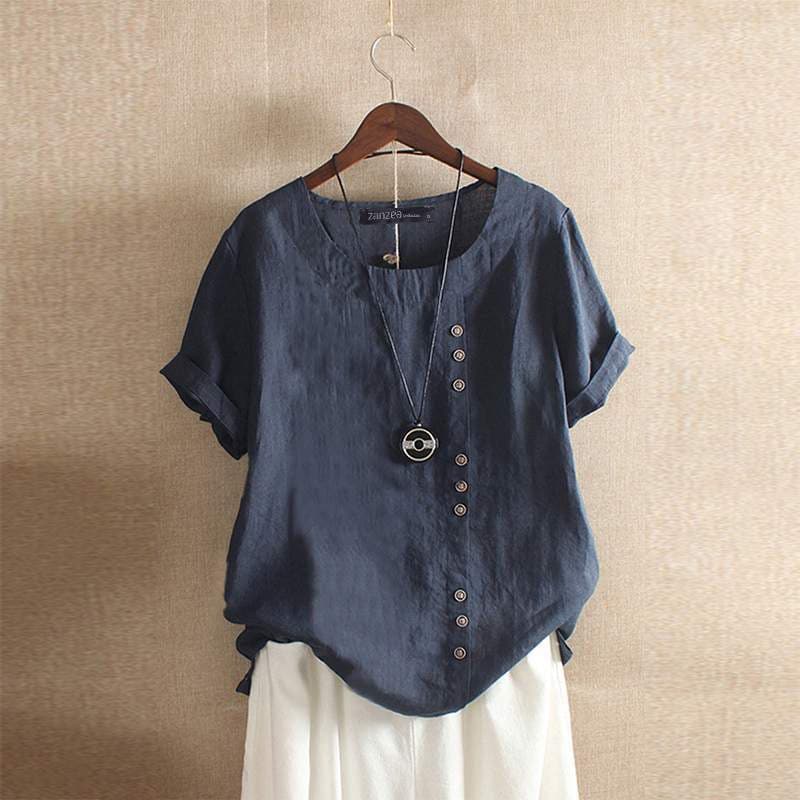 Blouse femme à manches courtes et boutonnage