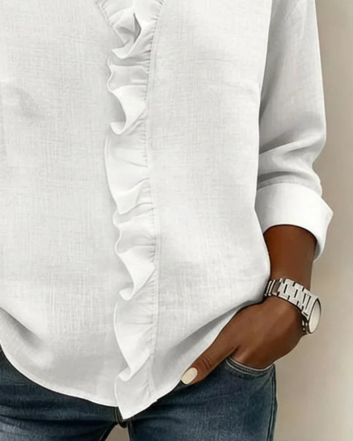 Blouse femme à manches longues, col en V et volants