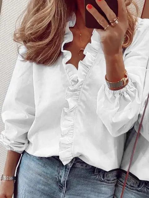 Blouse femme à volants et manches longues