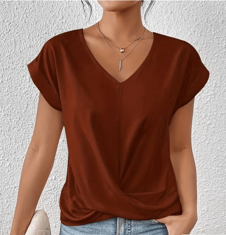 Blouse femme col en V avec effet ventre plat