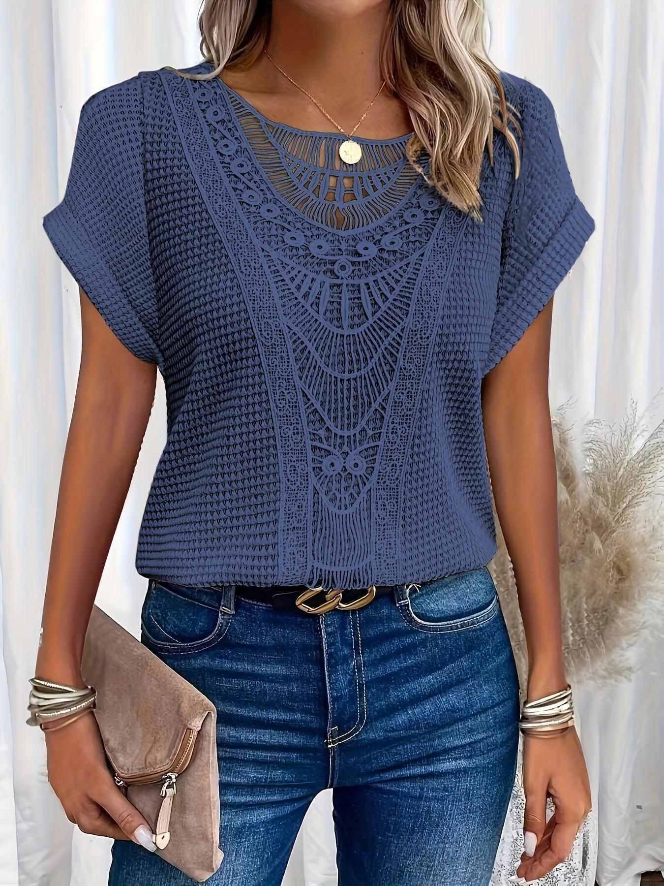 Blouse femme manches courtes dentelle casual