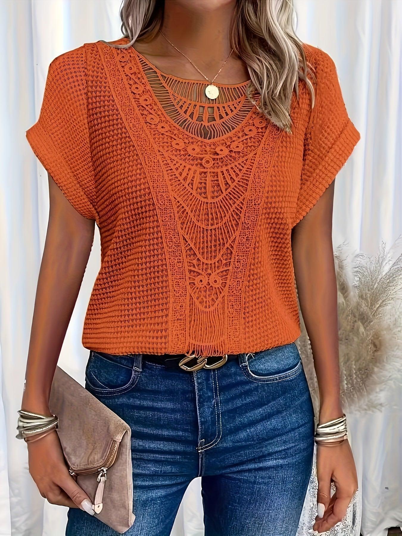 Blouse femme manches courtes dentelle casual