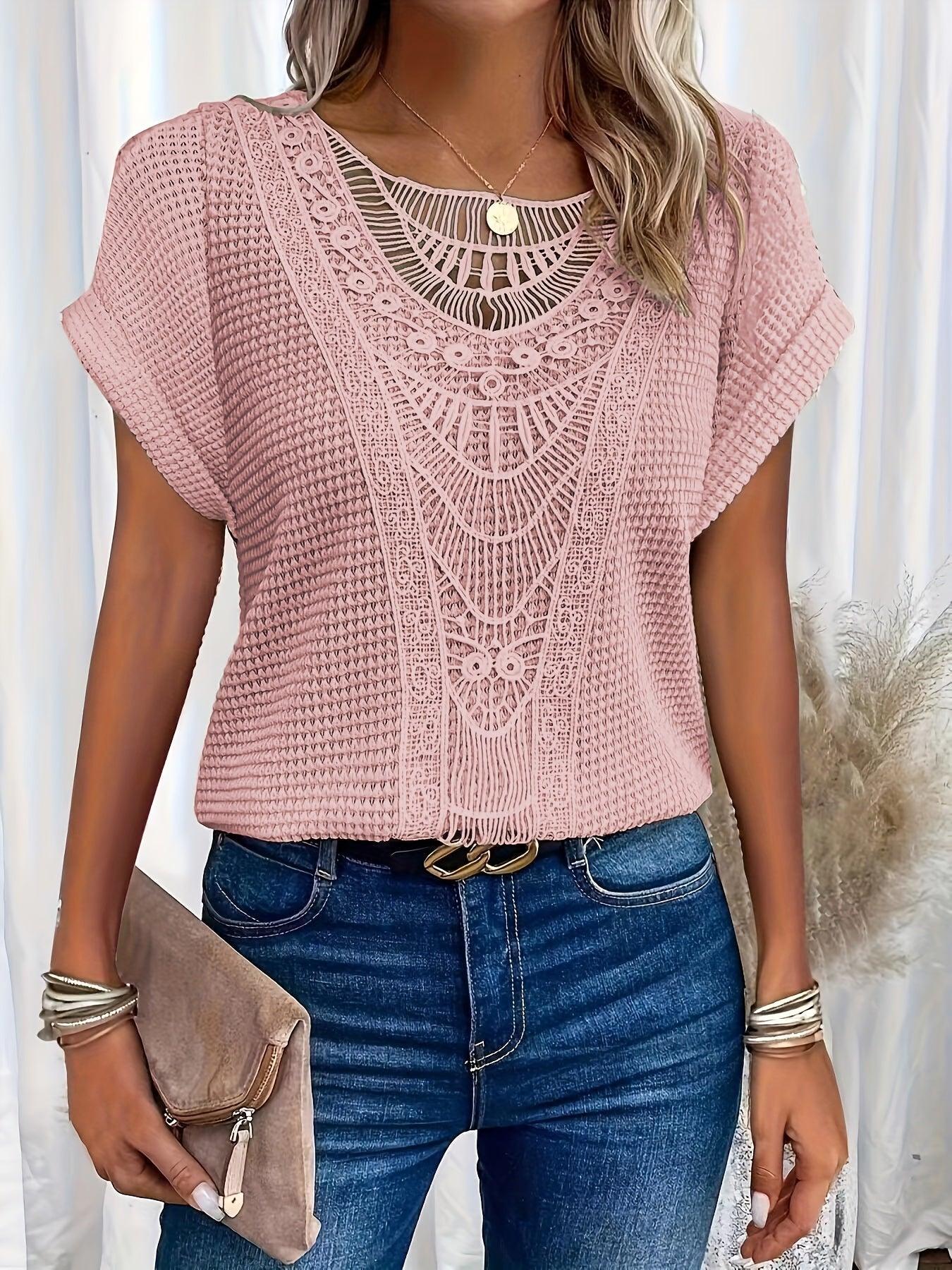 Blouse femme manches courtes dentelle casual