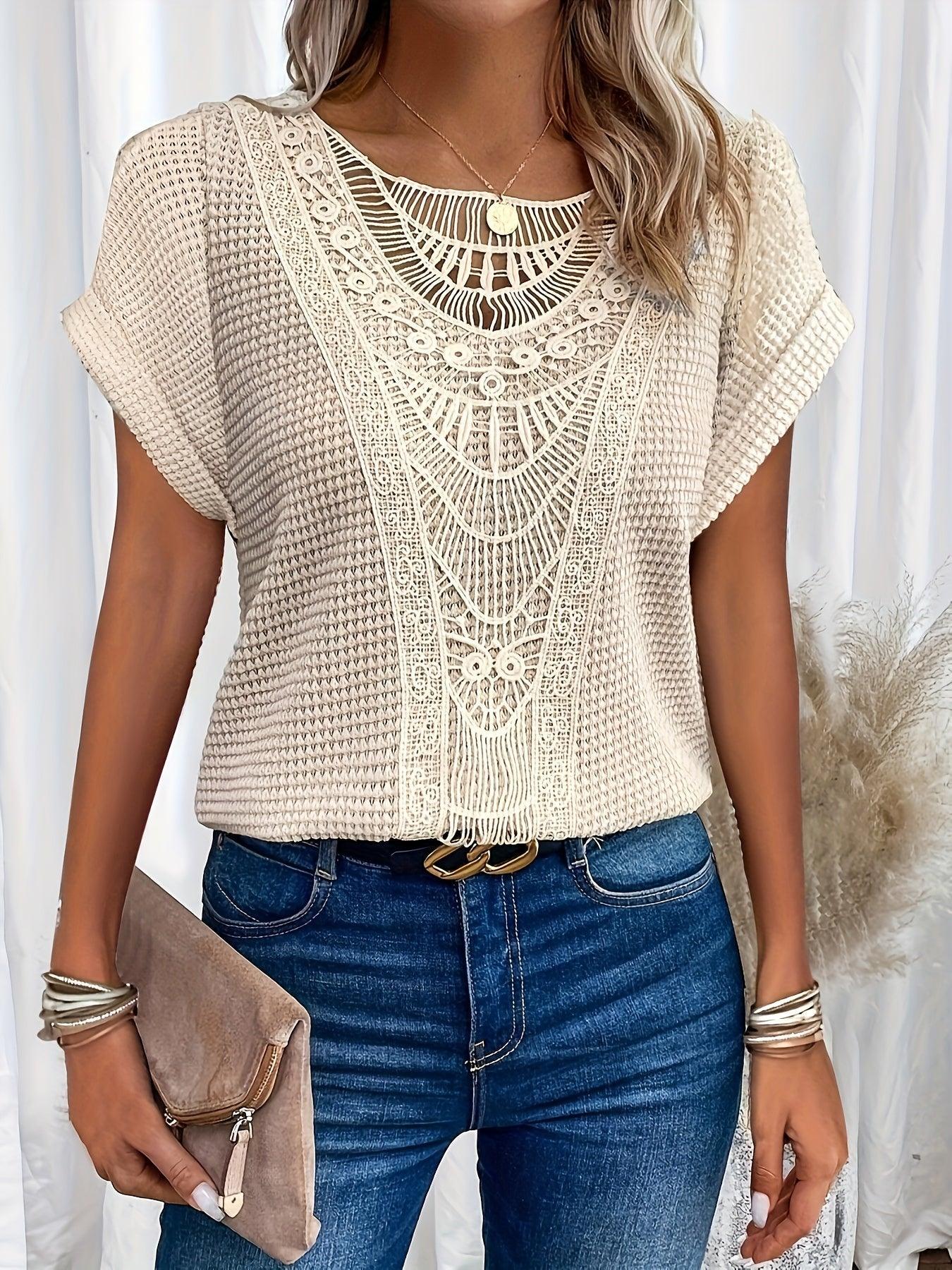 Blouse femme manches courtes dentelle casual