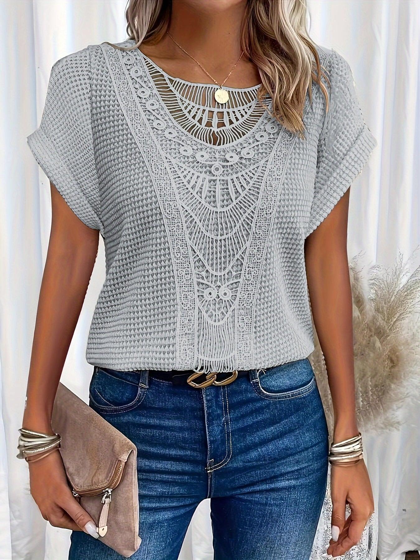 Blouse femme manches courtes dentelle casual
