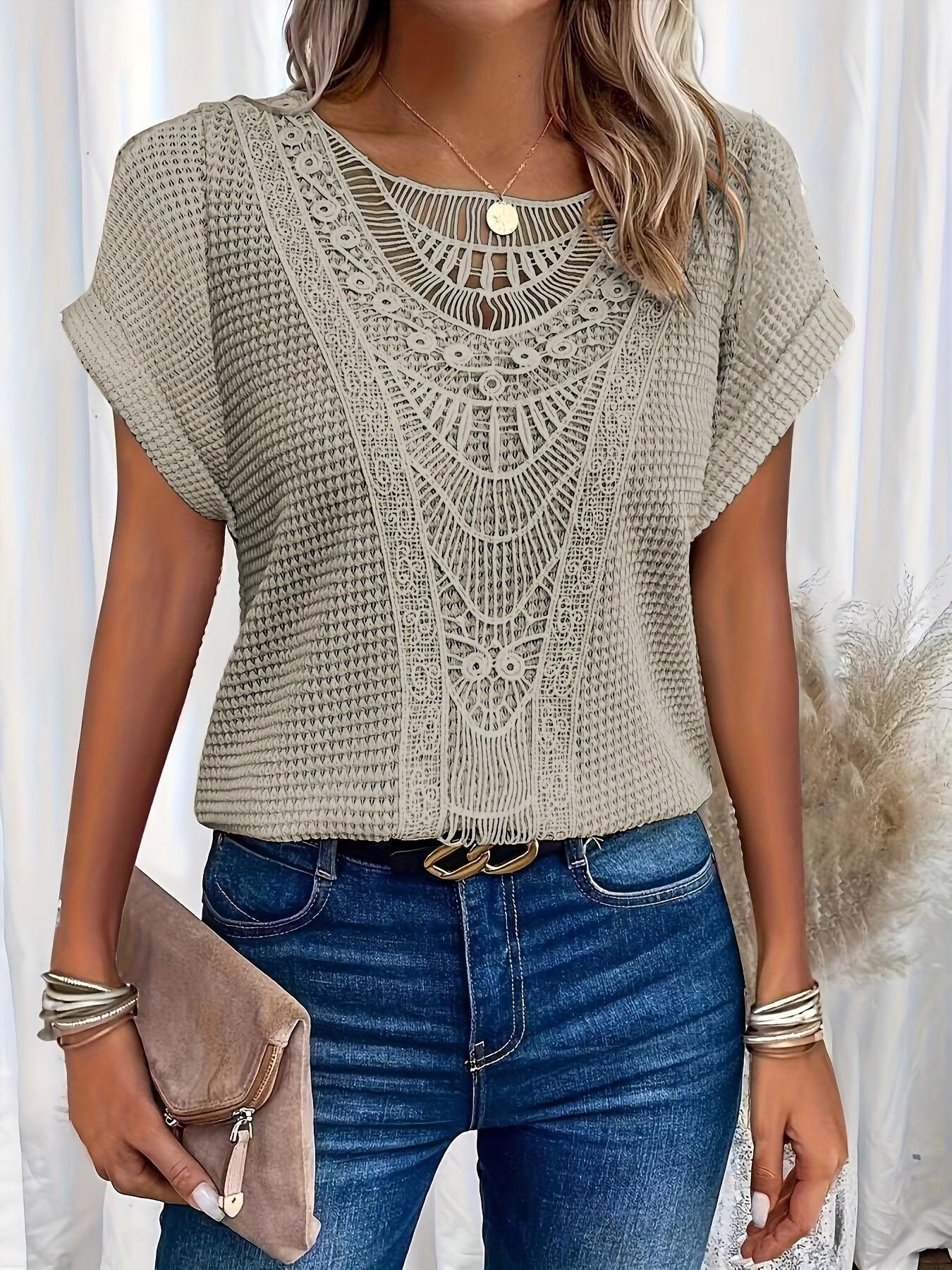 Blouse femme manches courtes dentelle casual