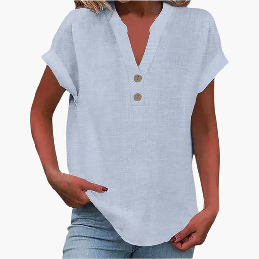 Blouse femme printemps col V manches courtes