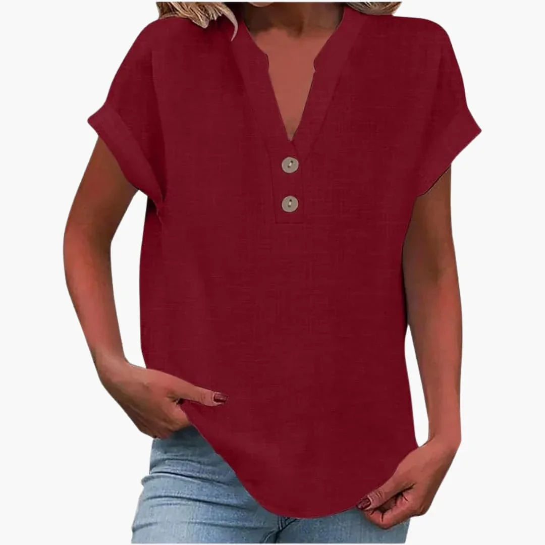 Blouse femme printemps col V manches courtes