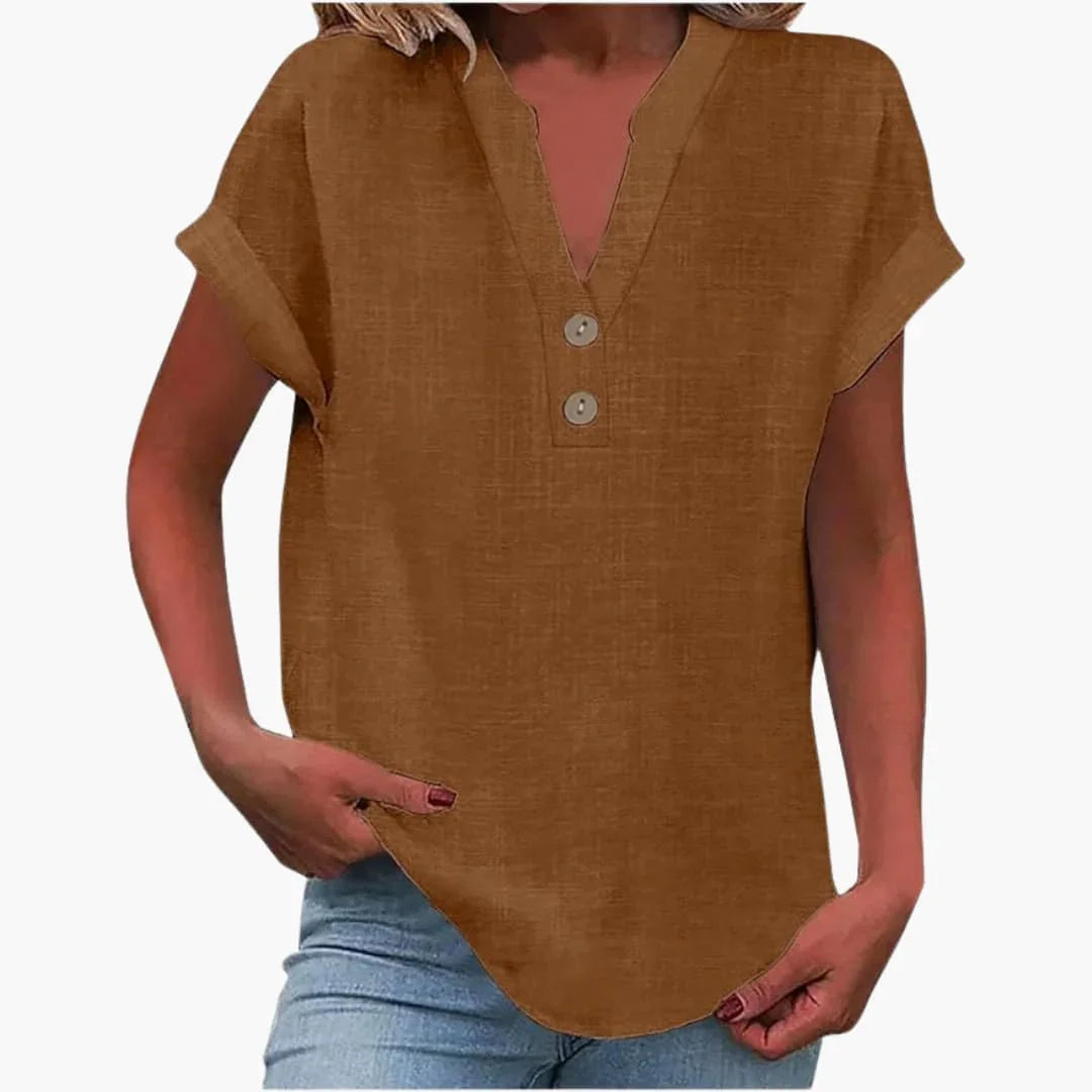 Blouse femme printemps col V manches courtes