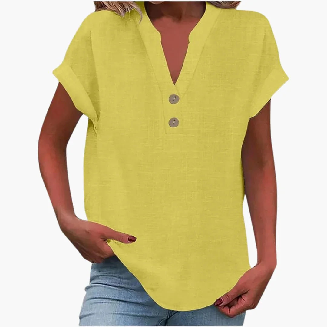 Blouse femme printemps col V manches courtes