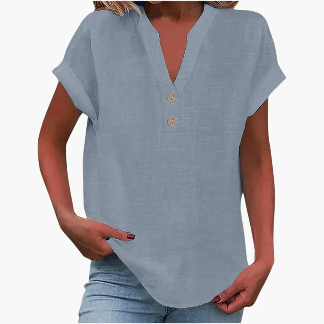 Blouse femme printemps col V manches courtes