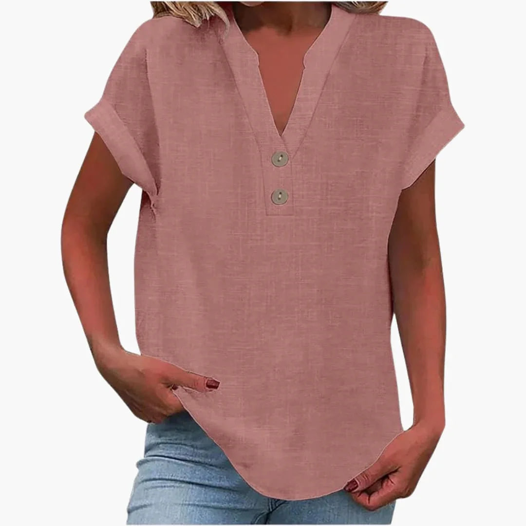Blouse femme printemps col V manches courtes