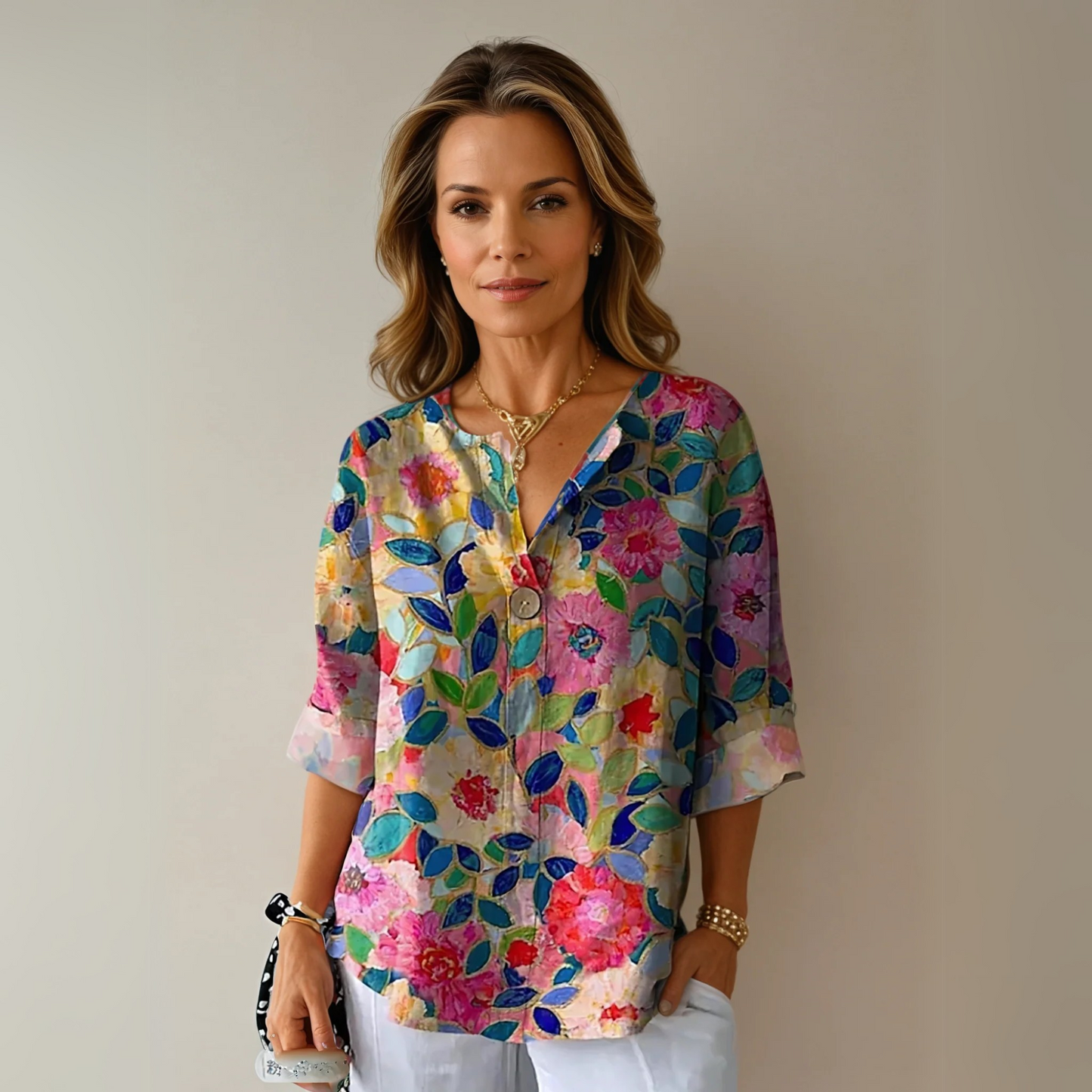 Blouse florale à manches 3/4