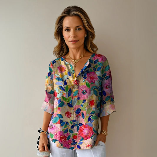 Blouse florale à manches 3/4