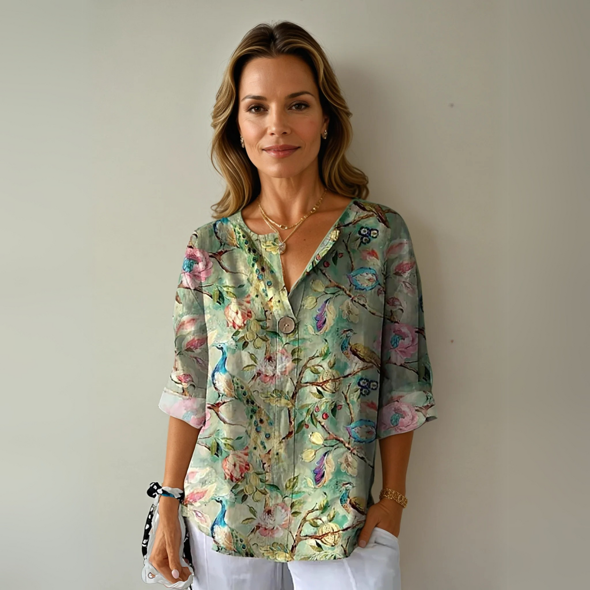 Blouse florale à manches 3/4