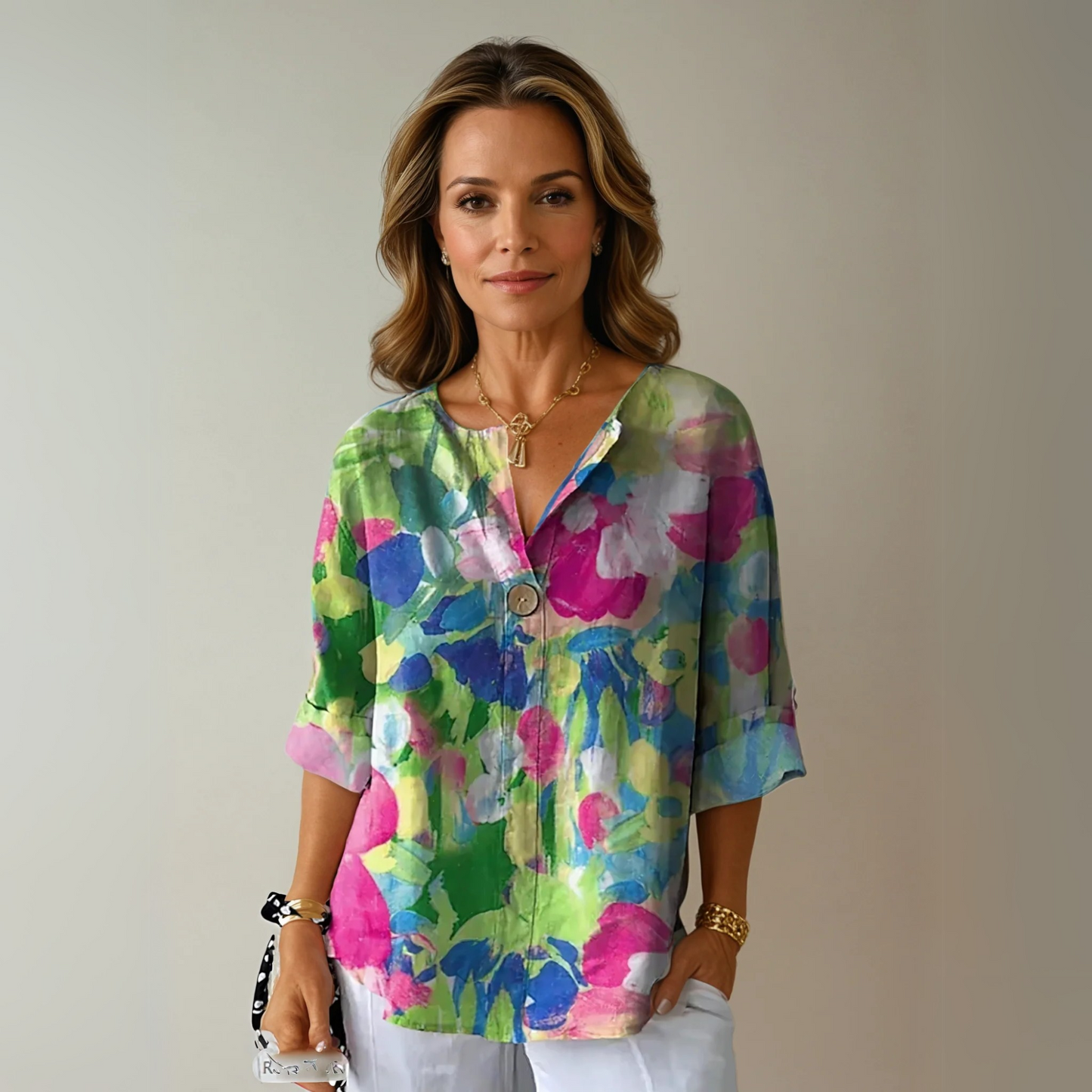 Blouse florale à manches 3/4