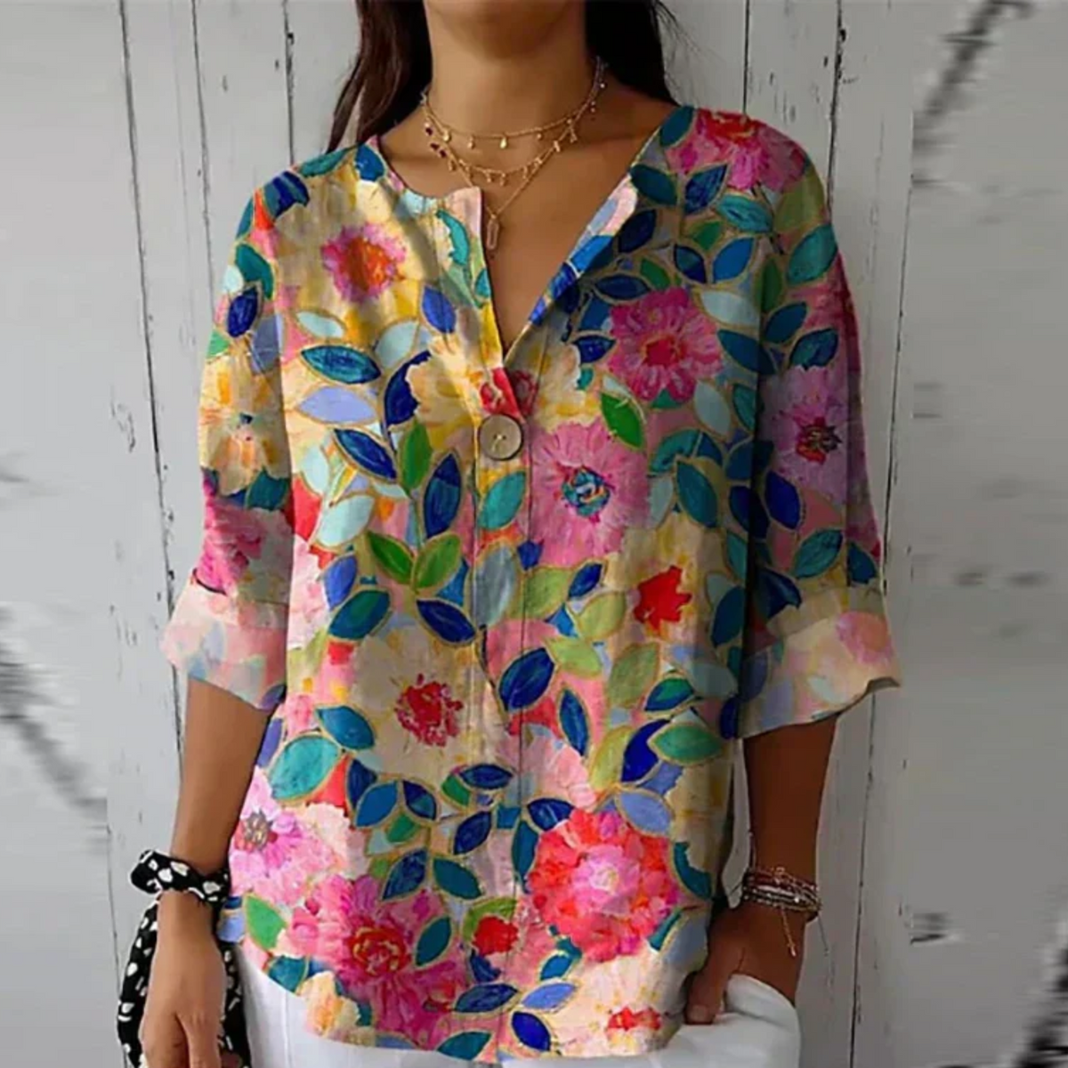 Blouse florale à manches 3/4