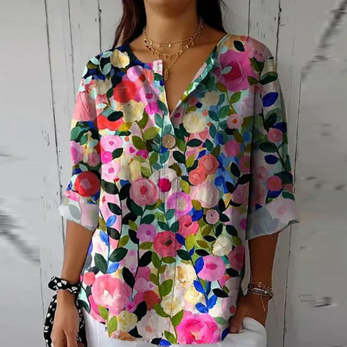 Blouse florale à manches 3/4