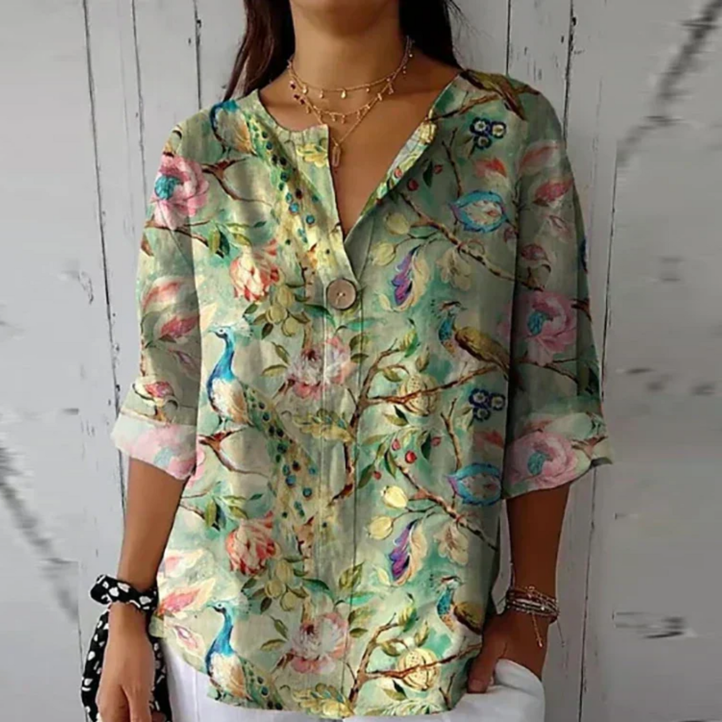 Blouse florale à manches 3/4
