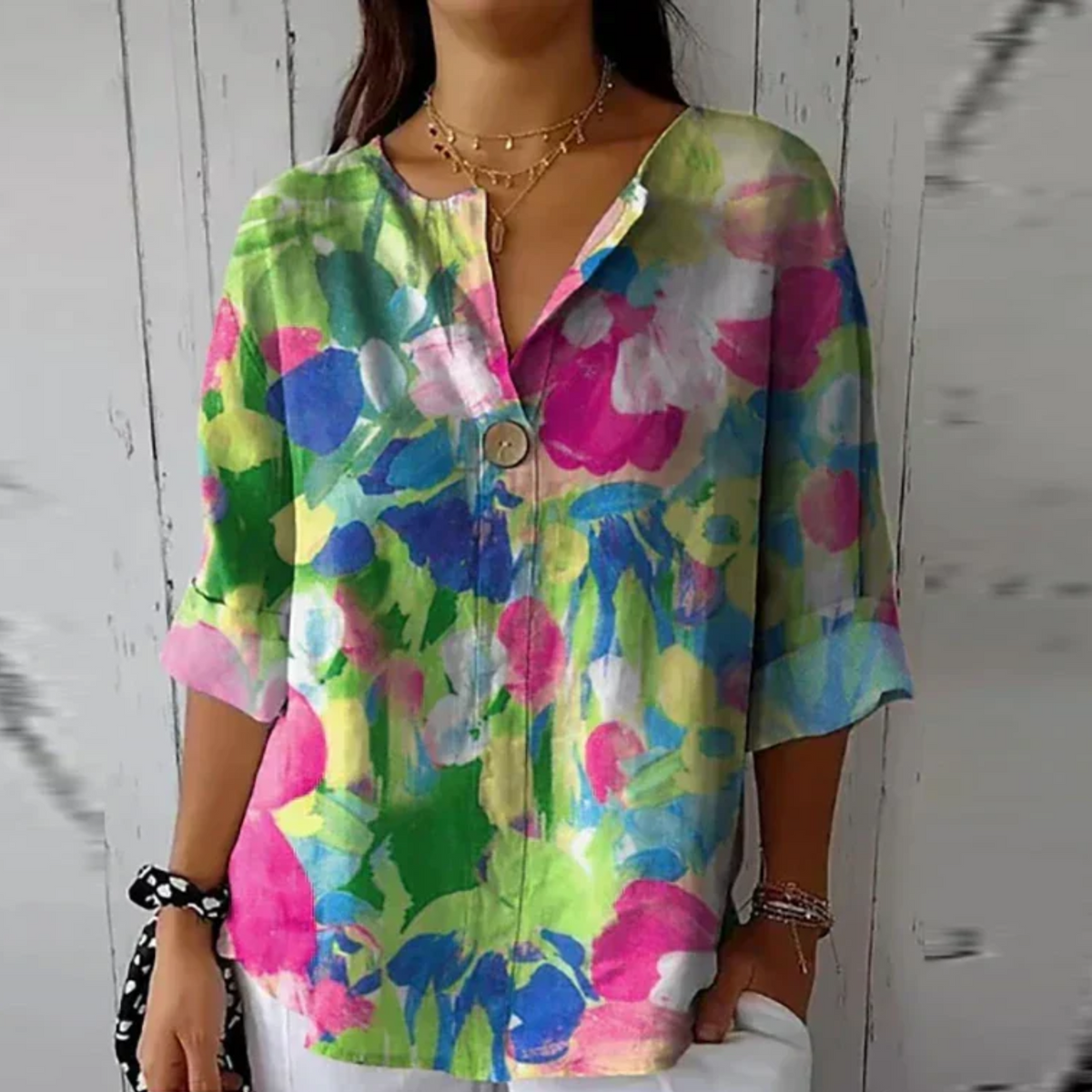 Blouse florale à manches 3/4