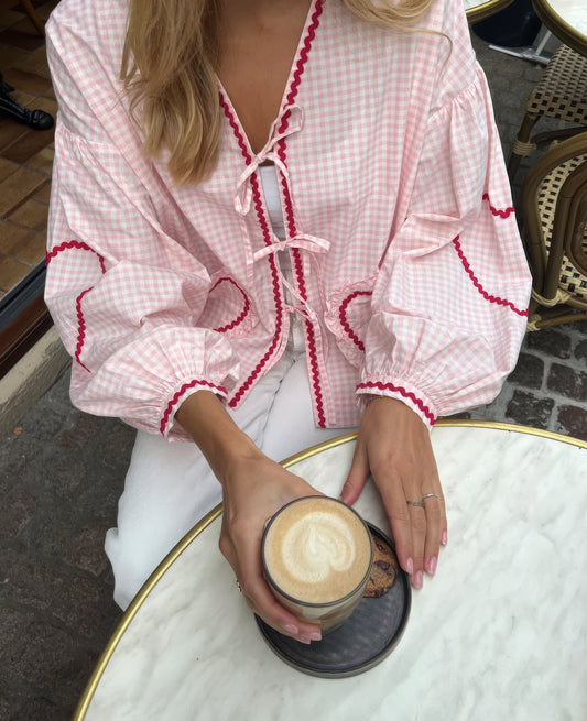 Blouse ouverte devant à carreaux vichy pour femme