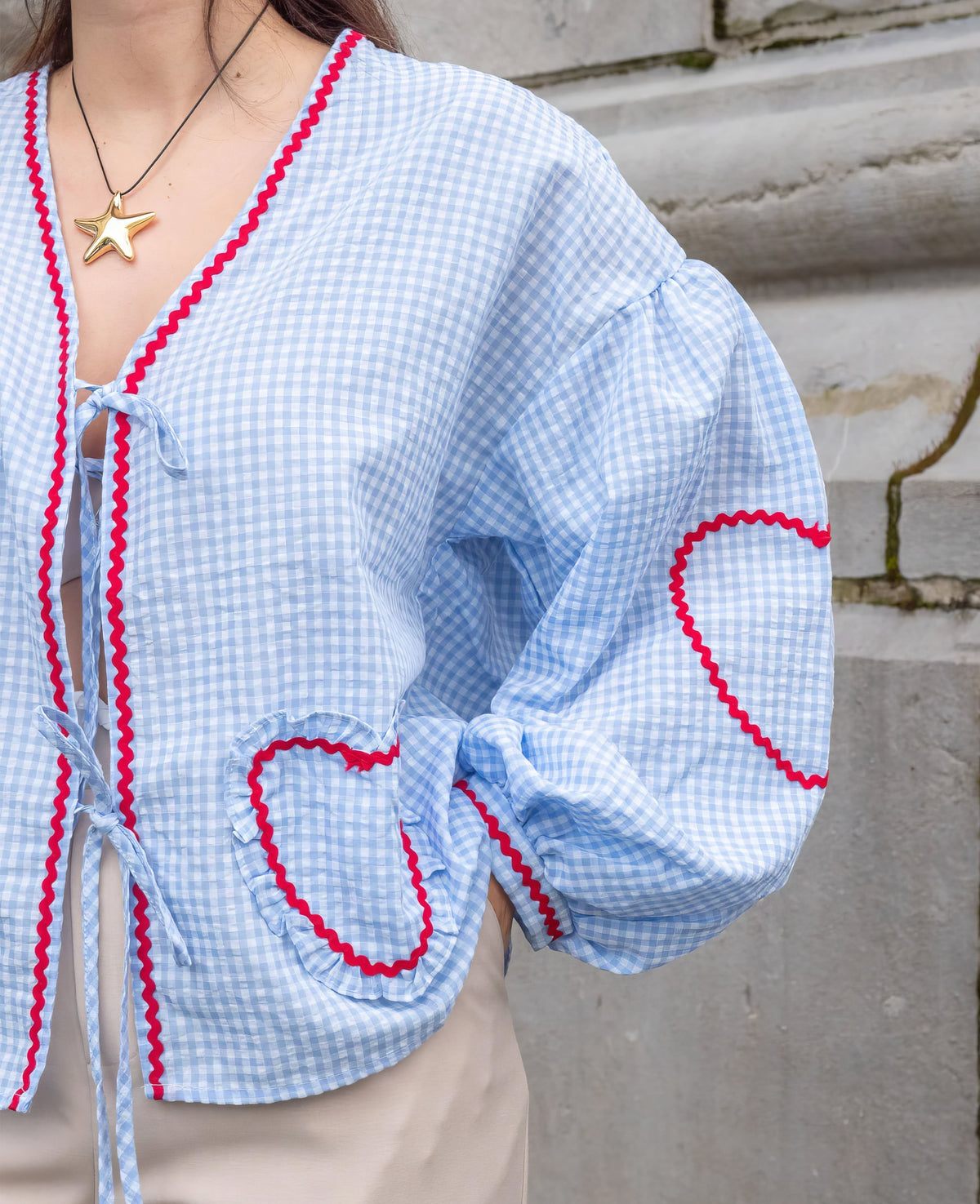 Blouse ouverte devant à carreaux vichy pour femme