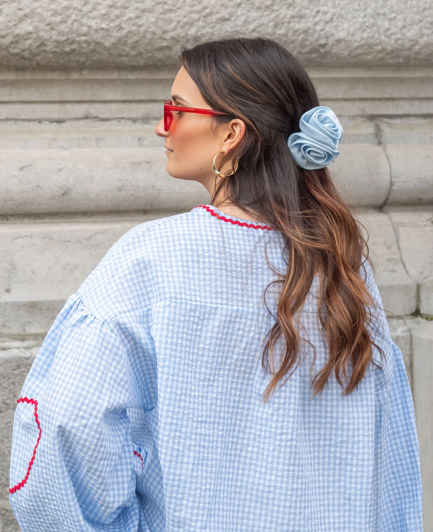 Blouse ouverte devant à carreaux vichy pour femme