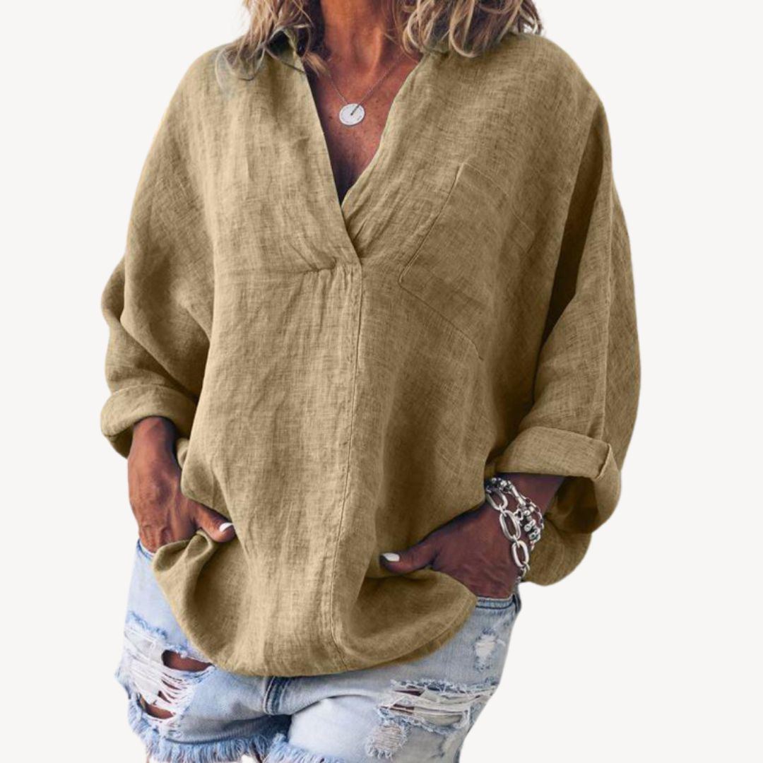 Blouse oversized à col en V pour femme