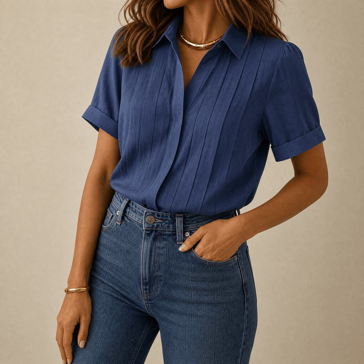 Blouse plissée femme manches courtes